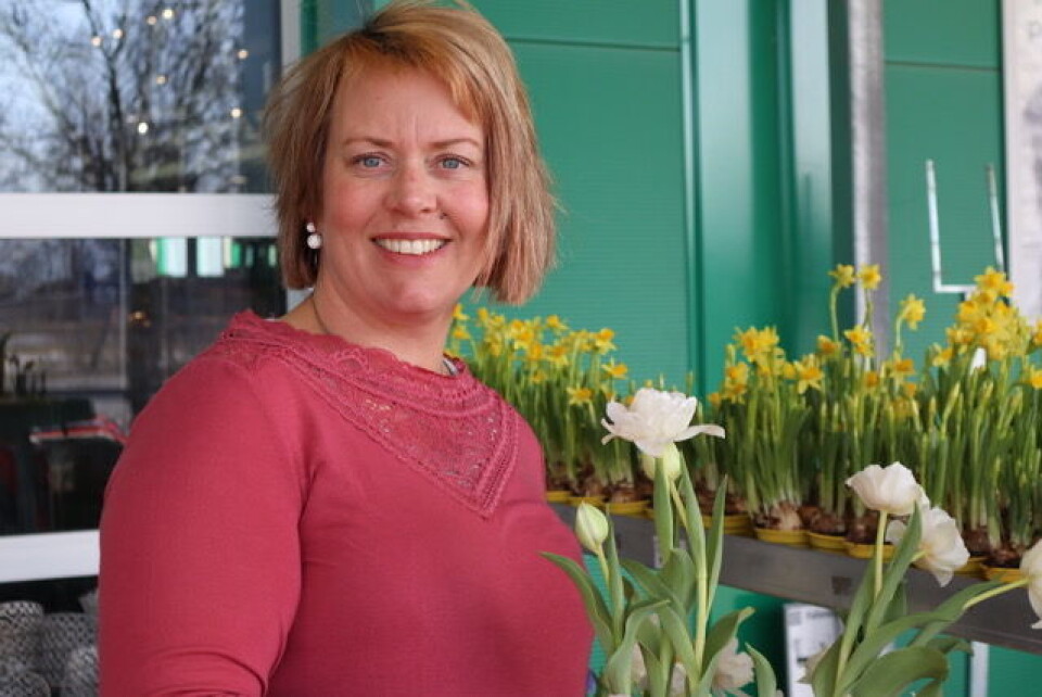 SELVBERGING I SKUDDET: Gartner Jane-Christin Skjelbek i Felleskjøpets hagesenter på Kløfta anbefaler ferskingene innen dyrking av spiselige vekster å starte med forskjellige typer salat, gulrøtter, grønnkål, sukkererter og andre bønner.